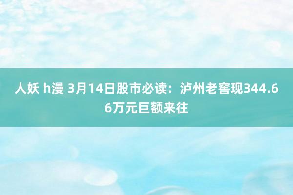 人妖 h漫 3月14日股市必读：泸州老窖现344.66万元巨额来往
